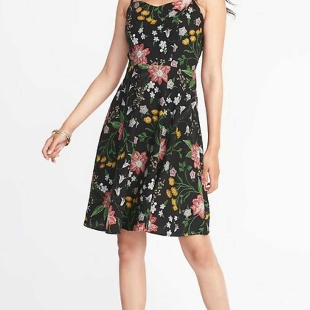 Old Navy Black Floral Midi Dress